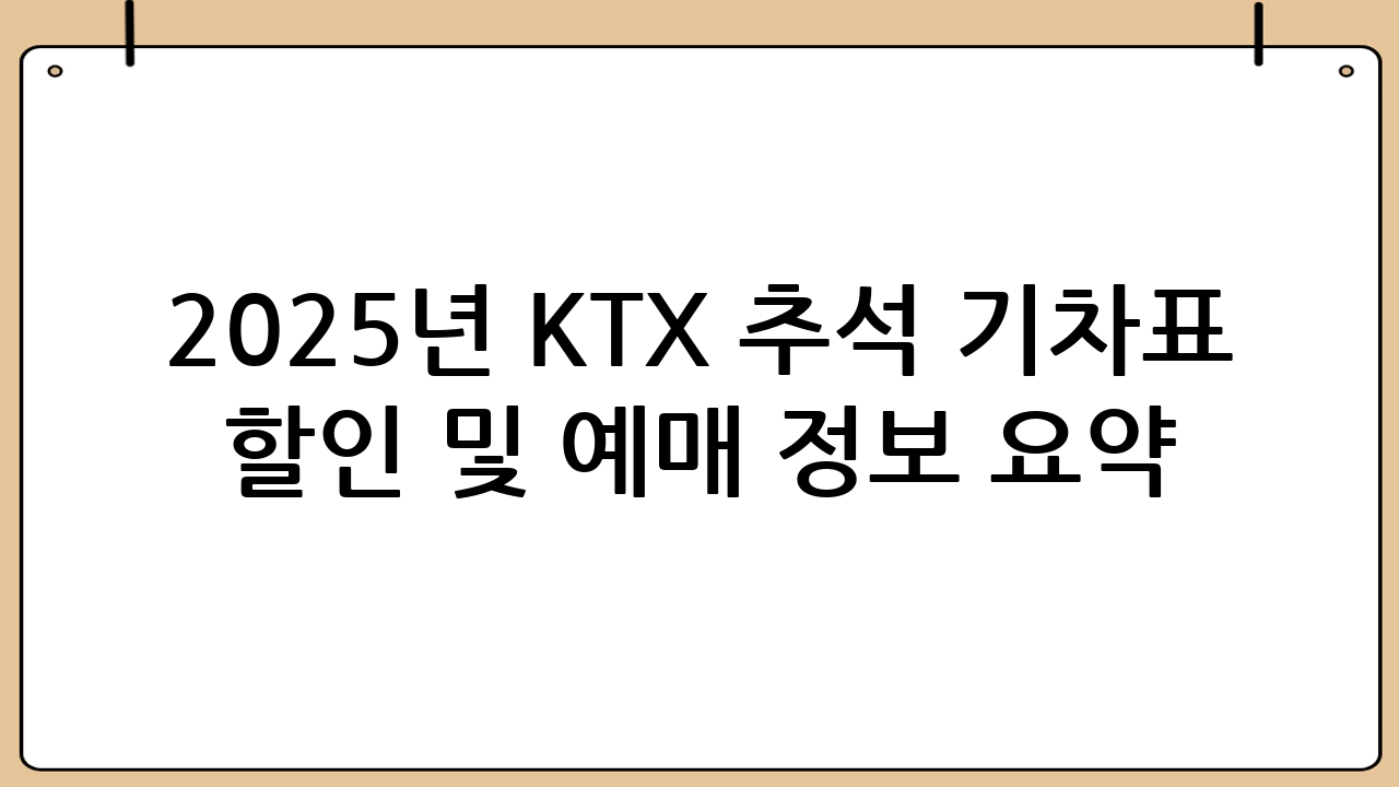 2025년 KTX 추석 기차표 할인 및 예매 정보 요약